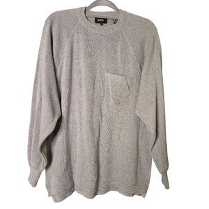 HUGO BOSS Men Sweater Crew Neck Long Sleeve Grey Cotton Pocket Size M